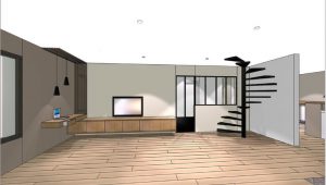 Plan 3D du salon pour la rénovation d'une mais de Languidic
