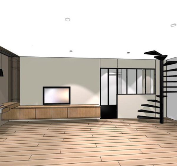Plan 3D du salon pour la rénovation d'une mais de Languidic