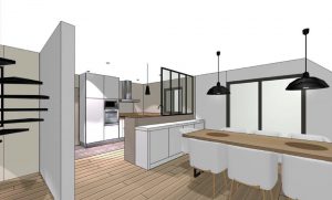 Plan 3D de la cuisine pour la rénovation d'une maison de Languidic
