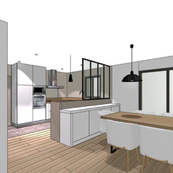 Plan 3D de la cuisine pour la rénovation d'une maison de Languidic