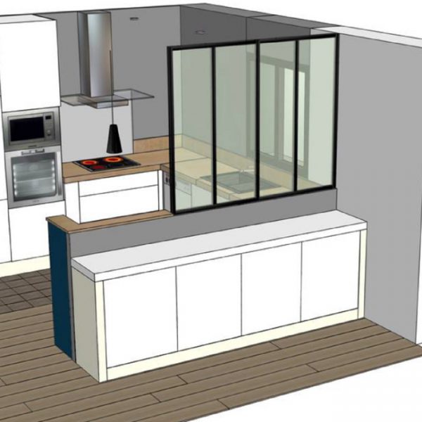 Rénovation de la cuisine d'une maison de Languidic en vue 3D