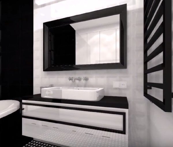 Coin lavabo pour la salle de bain en vue 3D pour la rénovation de l'appartement